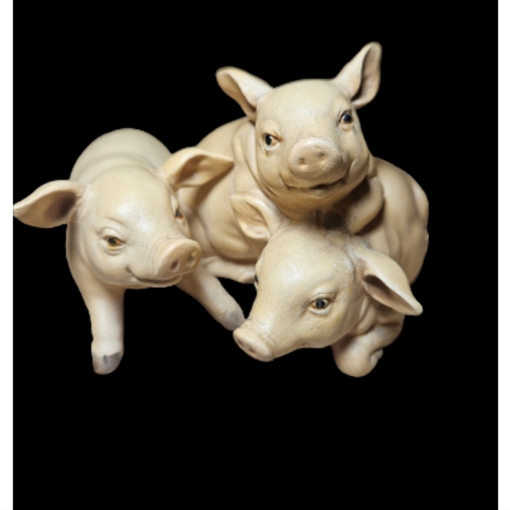 Vintage UC CTI Precious 3 Piglets Pig Figurine Japan Farmhouse Decor